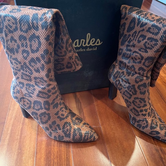 Charles David Shoes - Charles David Tall Boots Dalton Leopard Print Knee High Boots Pointed Toe New 8M